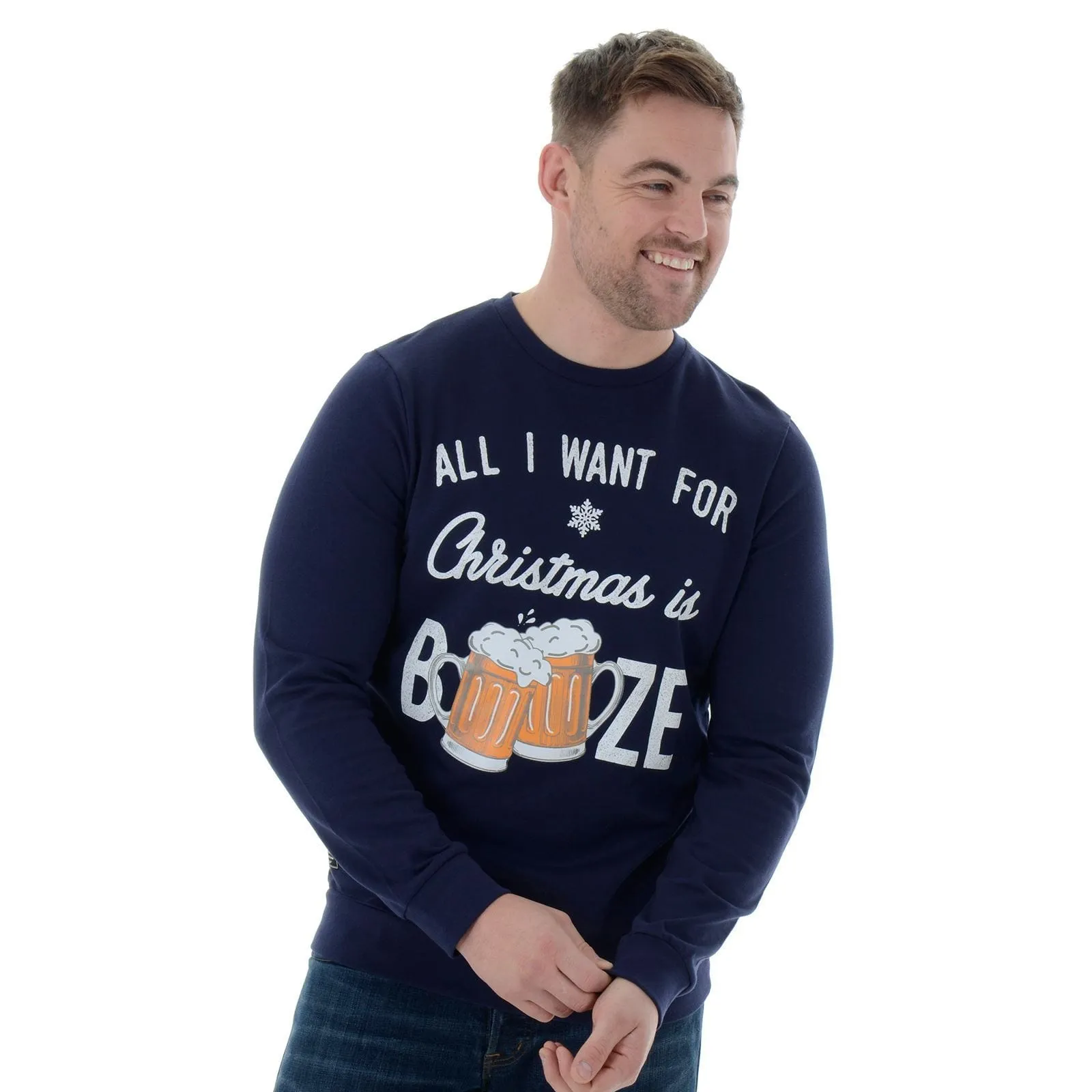 Mens Novelty Christmas Jumper Sweatshirt All I Want Is Booze