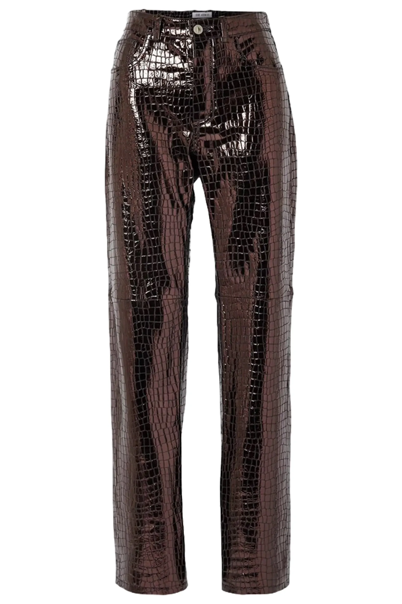 Metallic Croc-effect Patent-leather Straight-leg Pants