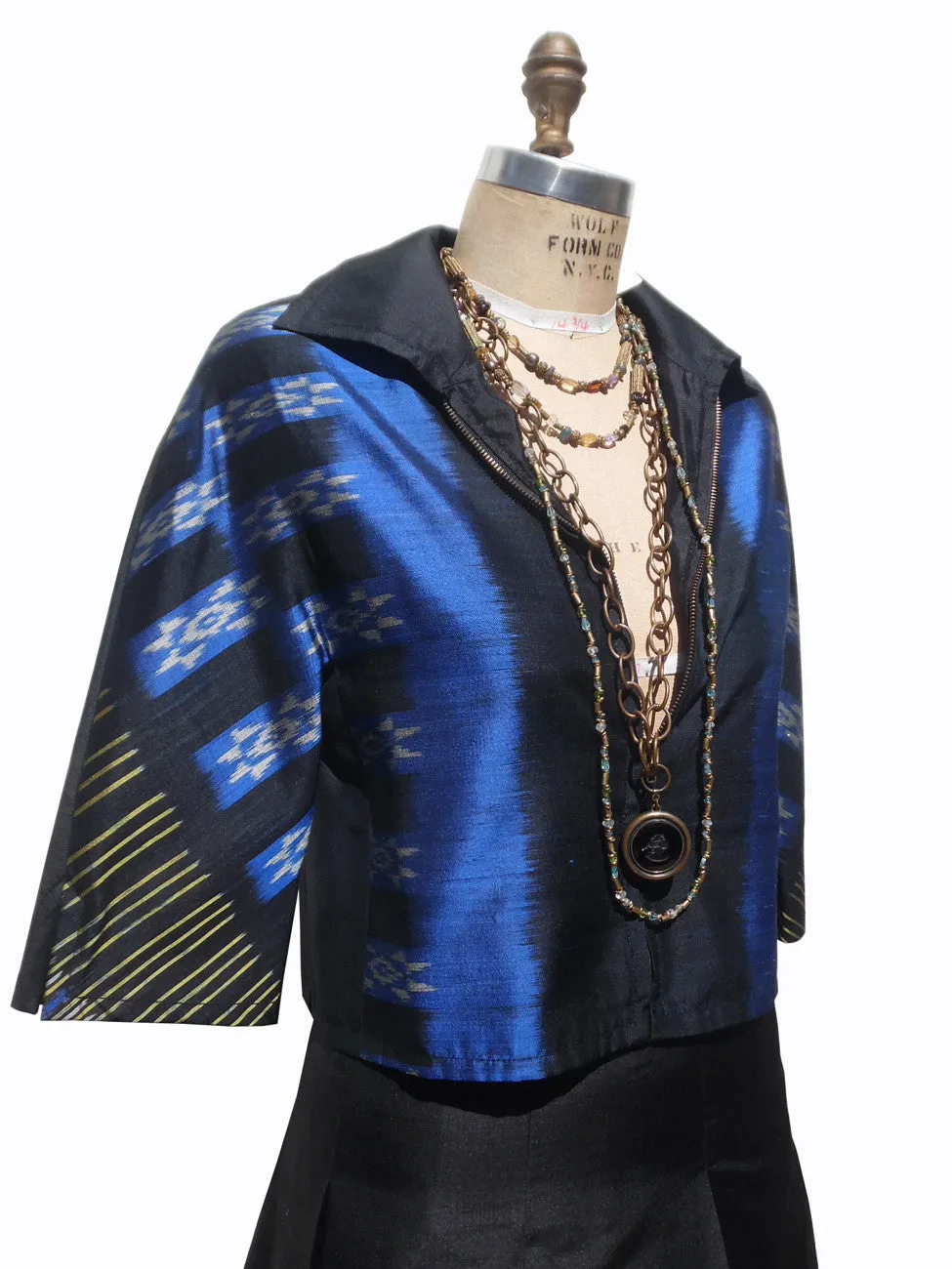 Modern Ikat Couture Cut Jacket Black And Cobalt