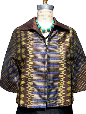 Modern Ikat Couture Cut Jacket Chocolate Cobalt Gold