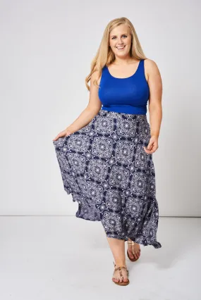 Navy Summer Skirt With Abstract Print Ex-Branded