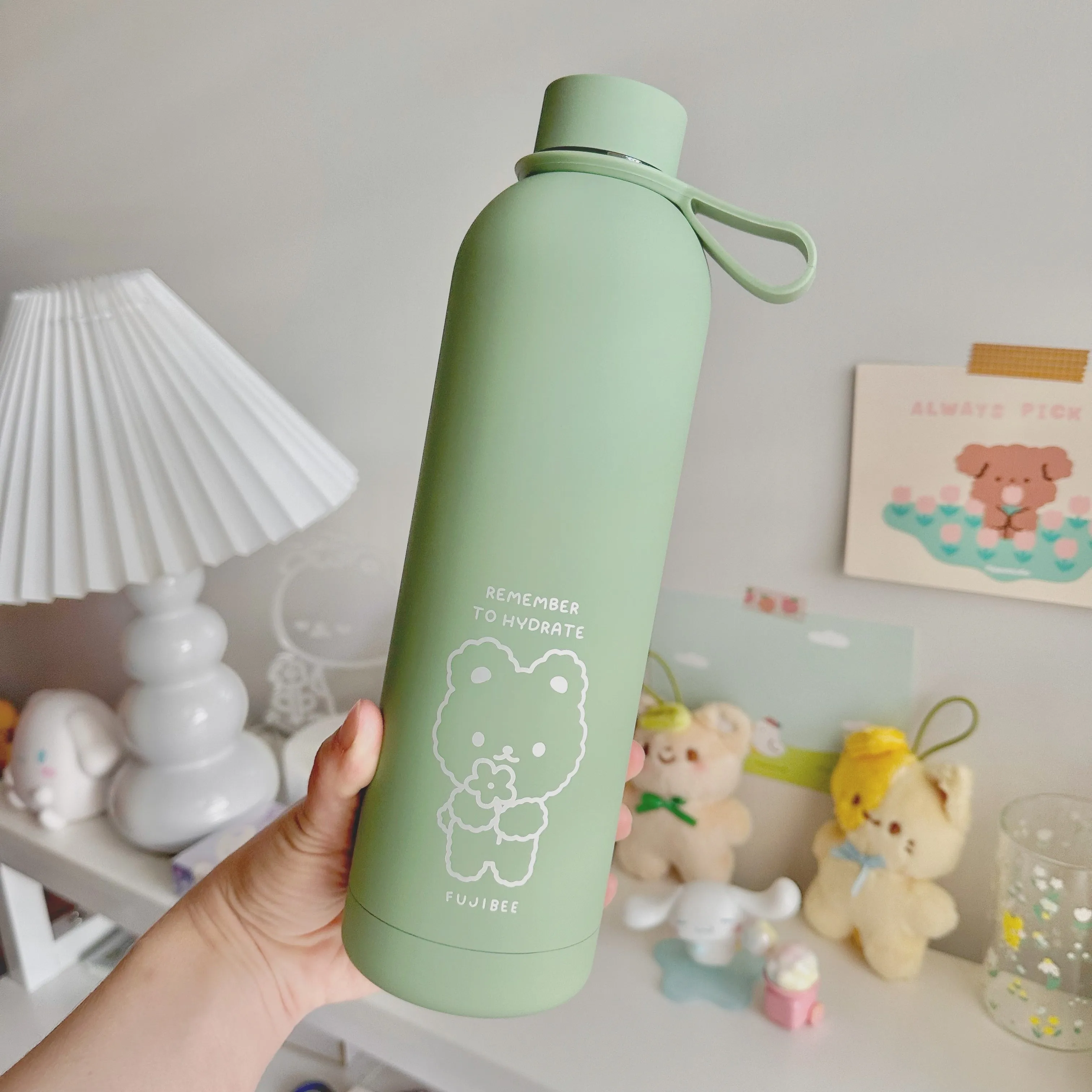 New Leaf Green - Cute Insulated Steel Water Bottle