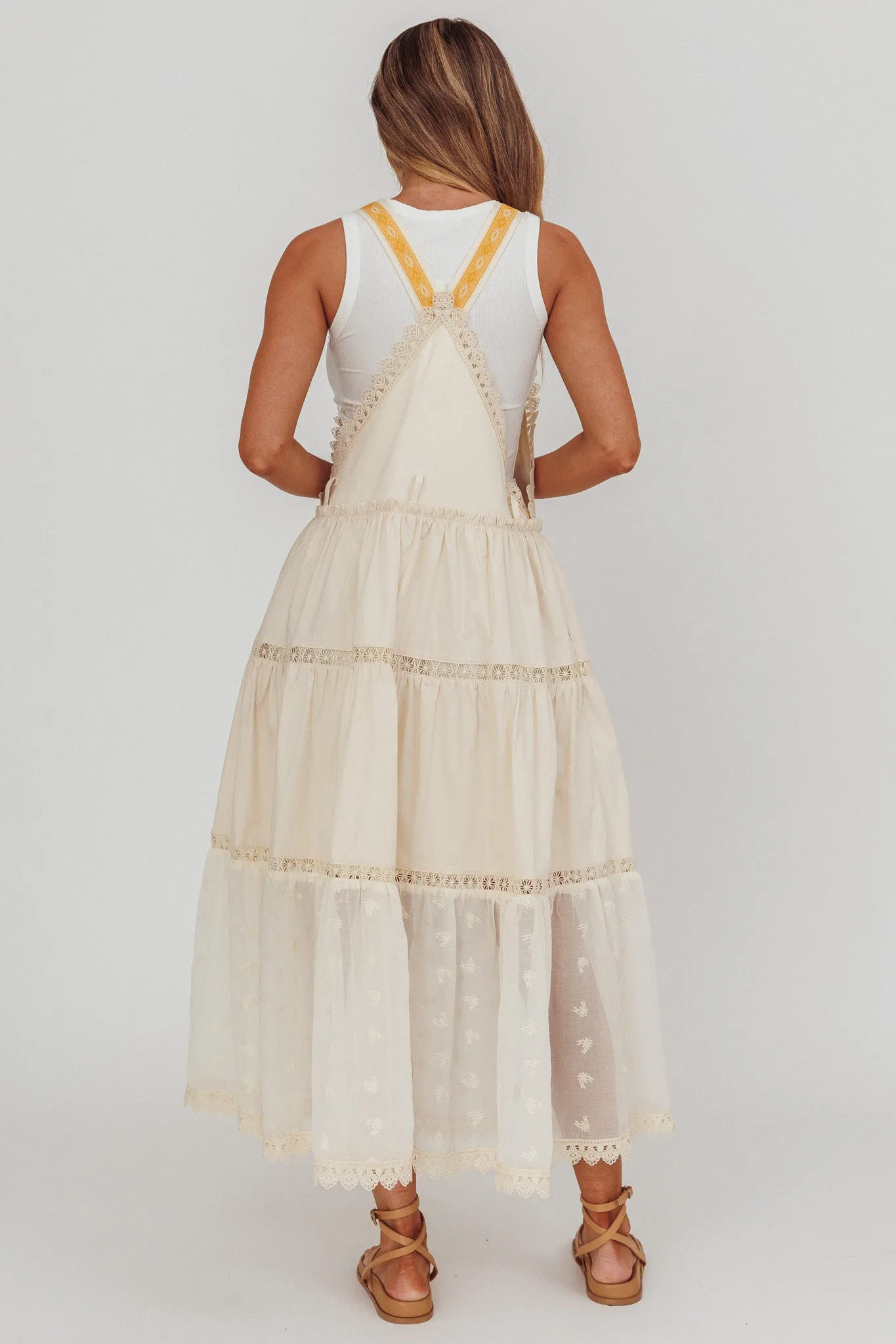 Odeyah Lace Trim Overall Dress Champagne