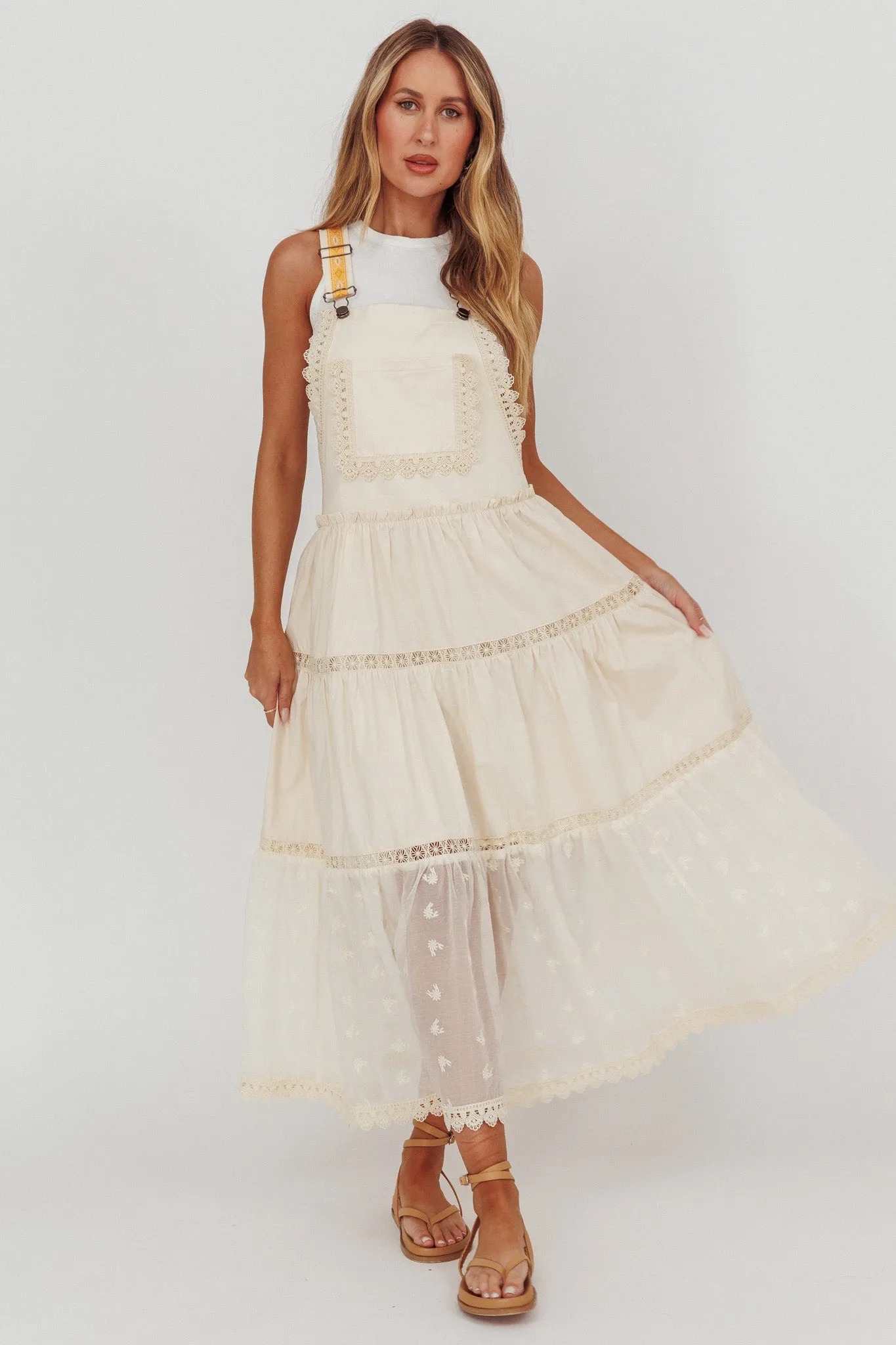 Odeyah Lace Trim Overall Dress Champagne