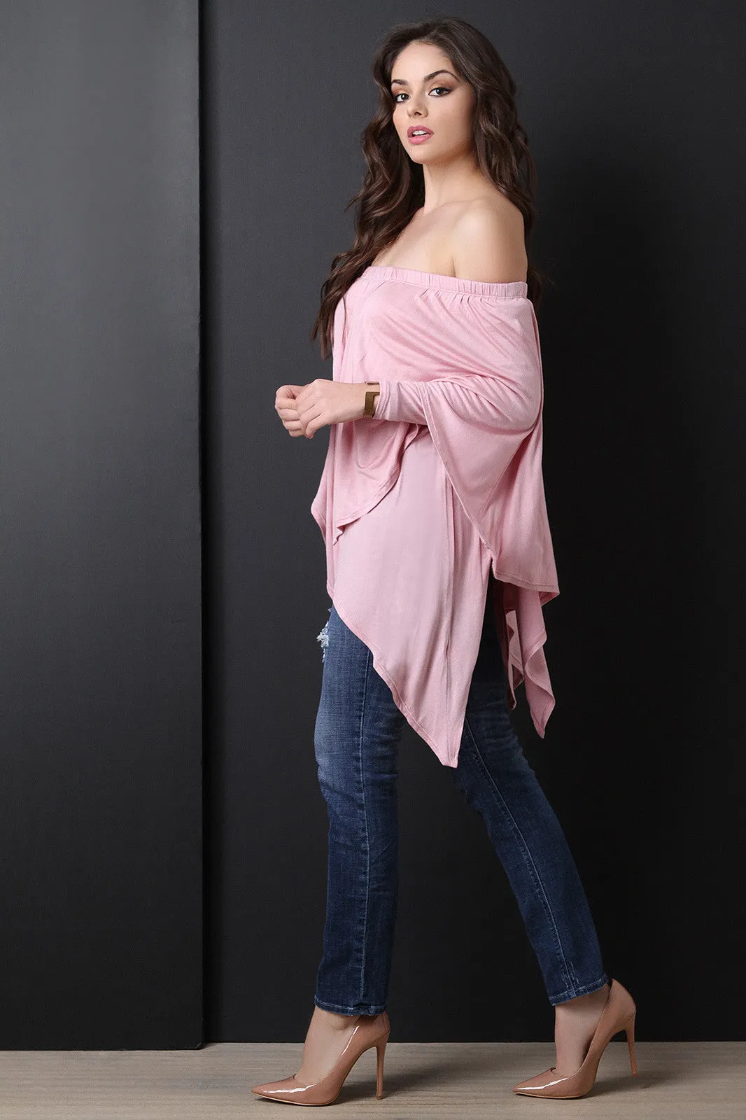 Off-The-Shoulder Draped Layer Long Sleeve Top