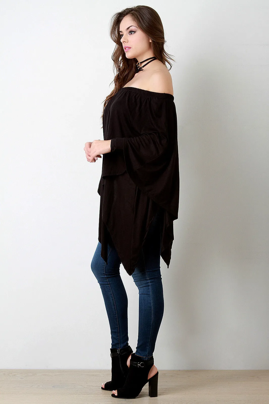 Off-The-Shoulder Draped Layer Long Sleeve Top