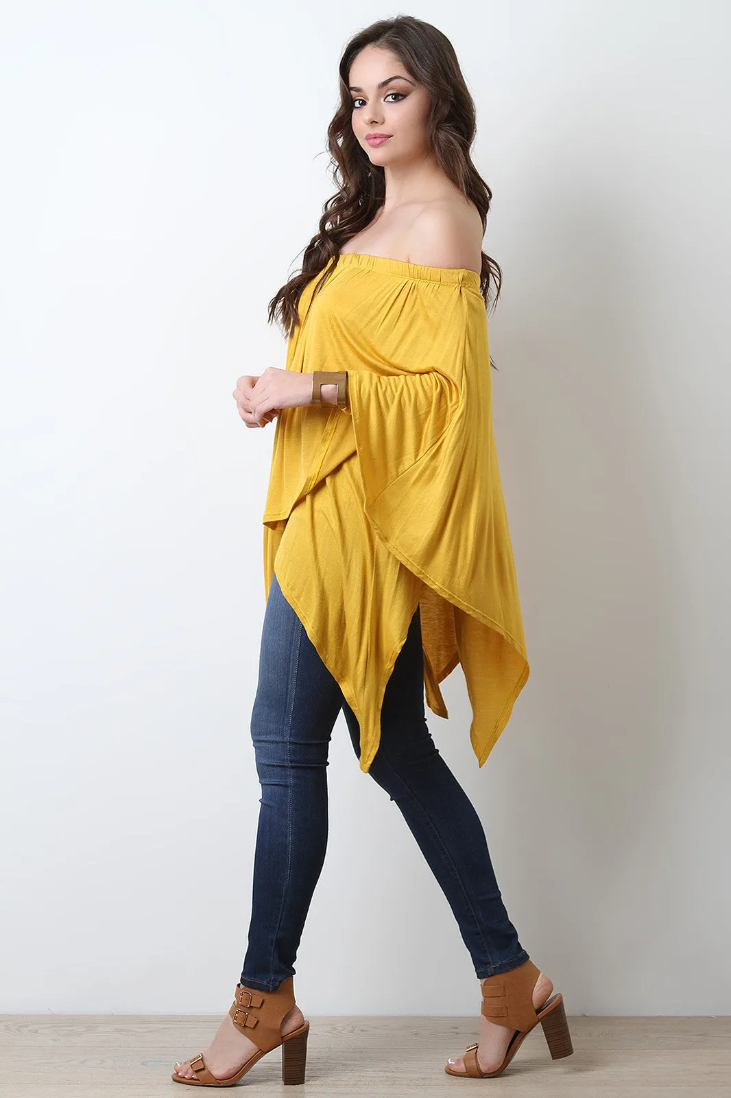 Off-The-Shoulder Draped Layer Long Sleeve Top