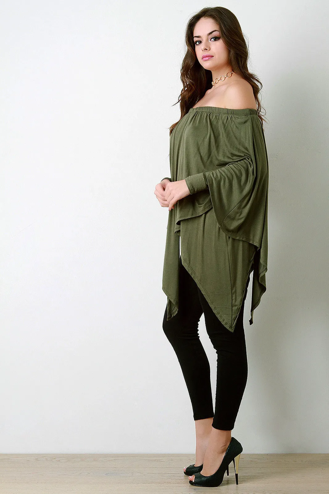 Off-The-Shoulder Draped Layer Long Sleeve Top