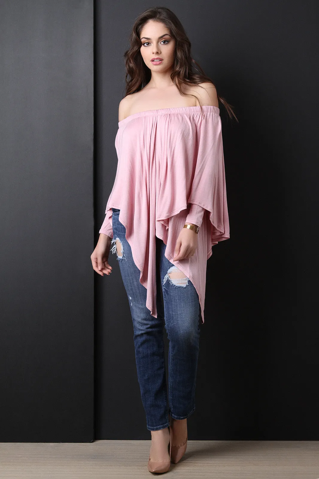 Off-The-Shoulder Draped Layer Long Sleeve Top