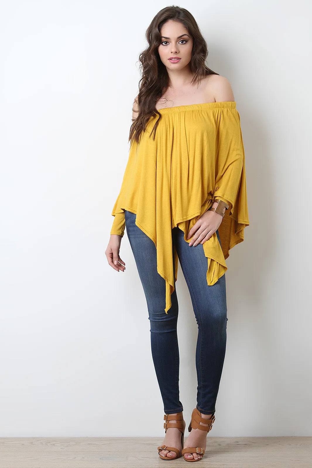 Off-The-Shoulder Draped Layer Long Sleeve Top