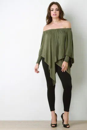 Off-The-Shoulder Draped Layer Long Sleeve Top