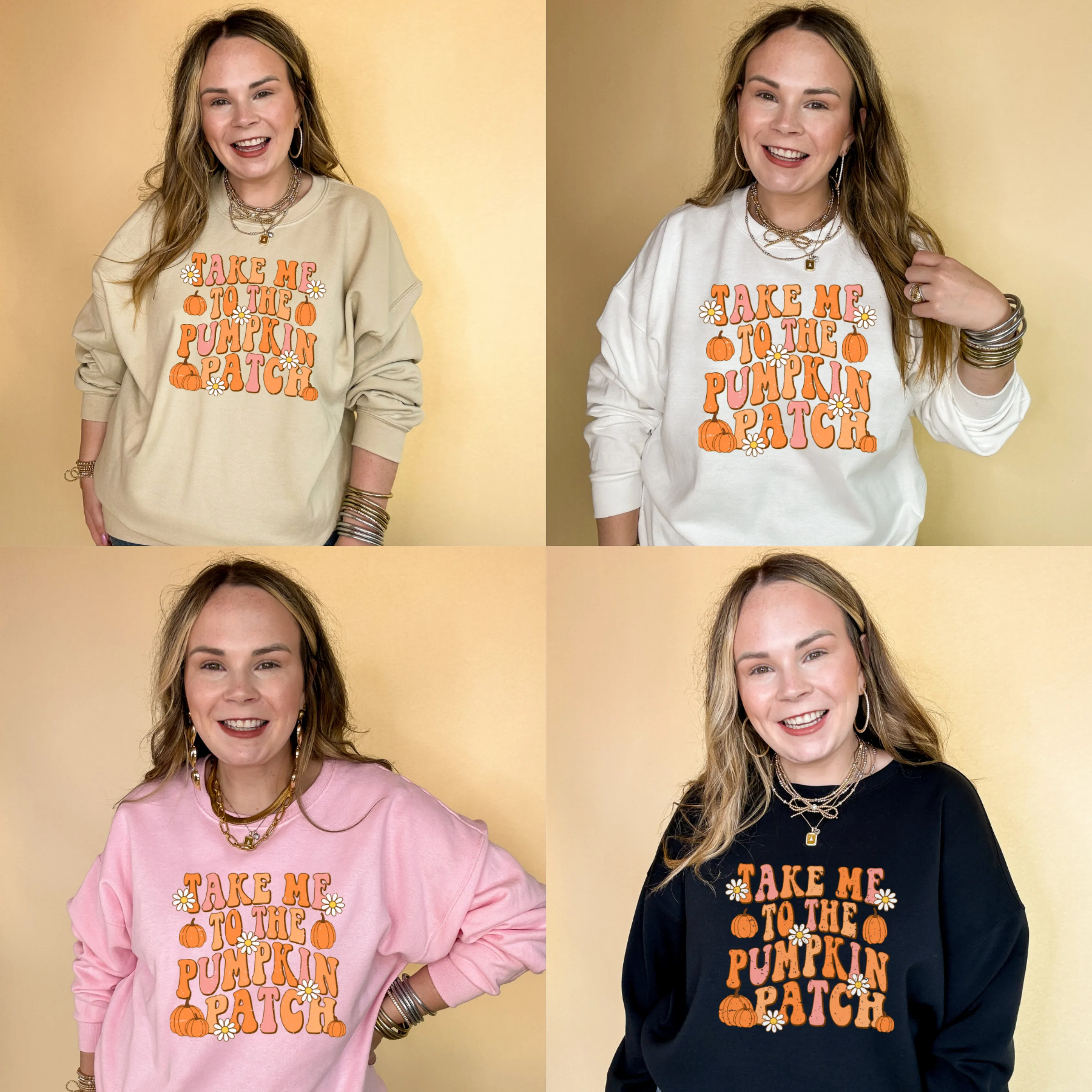 Online Exclusive | Take Me to The Pumpkin Patch Graphic Sweatshirt with Flowers and Pumpkins in Multiple Color Options