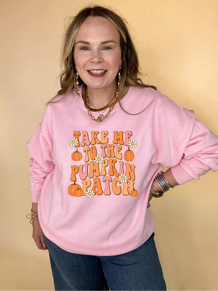 Online Exclusive | Take Me to The Pumpkin Patch Graphic Sweatshirt with Flowers and Pumpkins in Multiple Color Options