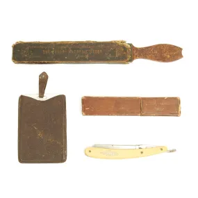 Original British WWI Officer's Cut Throat Razor with Strop and Trench Shaving Mirror