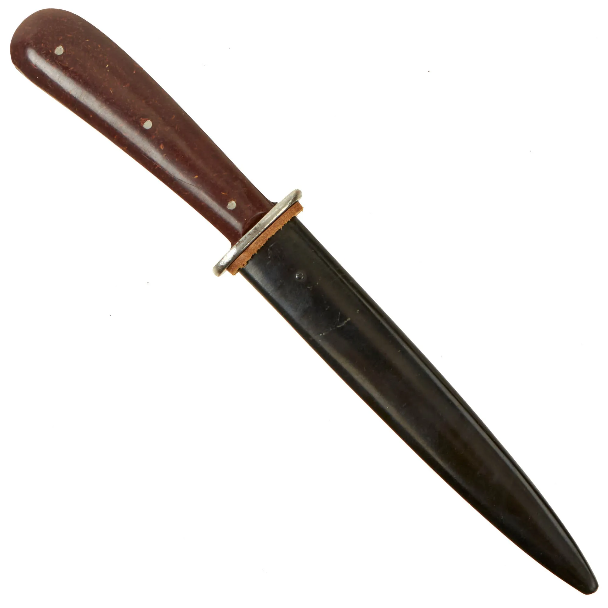 Original German WWII Bakelite Handle Trench Fighting Knife by PUMA-Werk with Boot Scabbard - Unissued