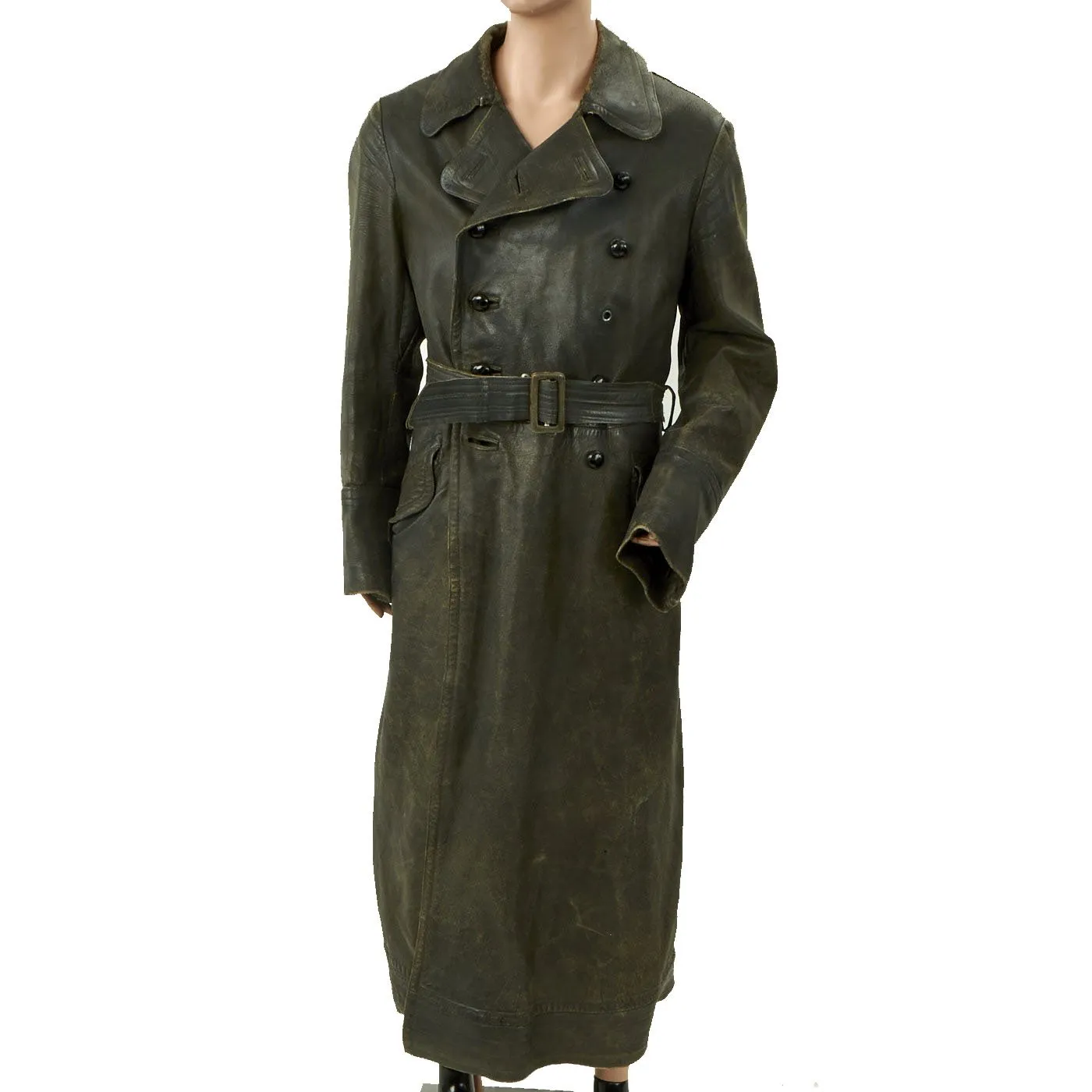 Original German WWII Luftwaffe Officer Leather Greatcoat with Removable Liner - LVA Marked