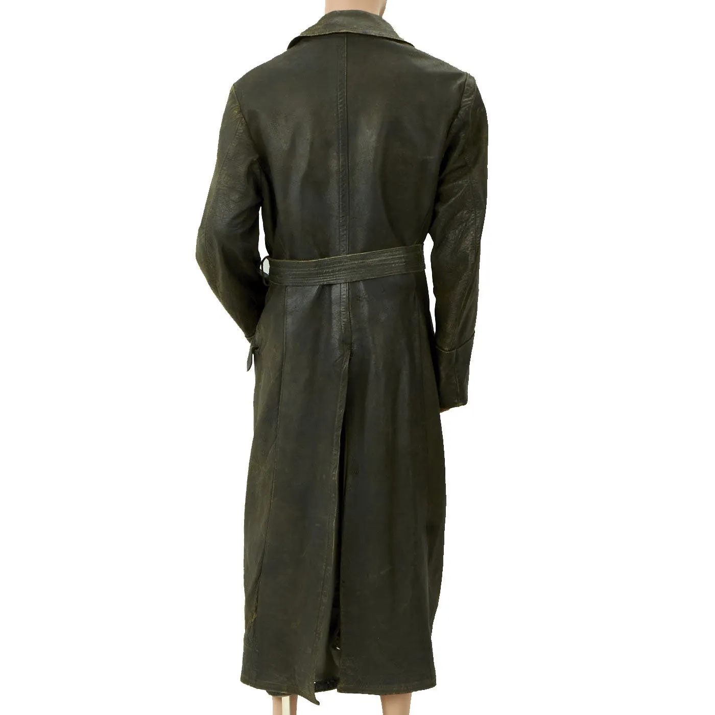 Original German WWII Luftwaffe Officer Leather Greatcoat with Removable Liner - LVA Marked