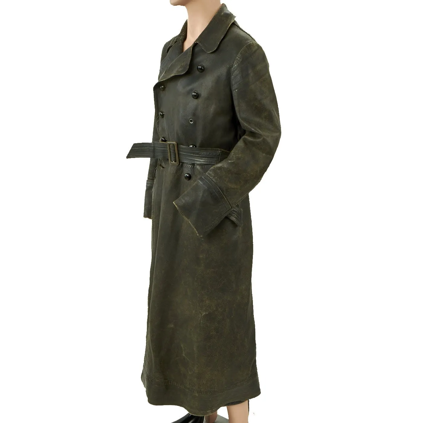 Original German WWII Luftwaffe Officer Leather Greatcoat with Removable Liner - LVA Marked