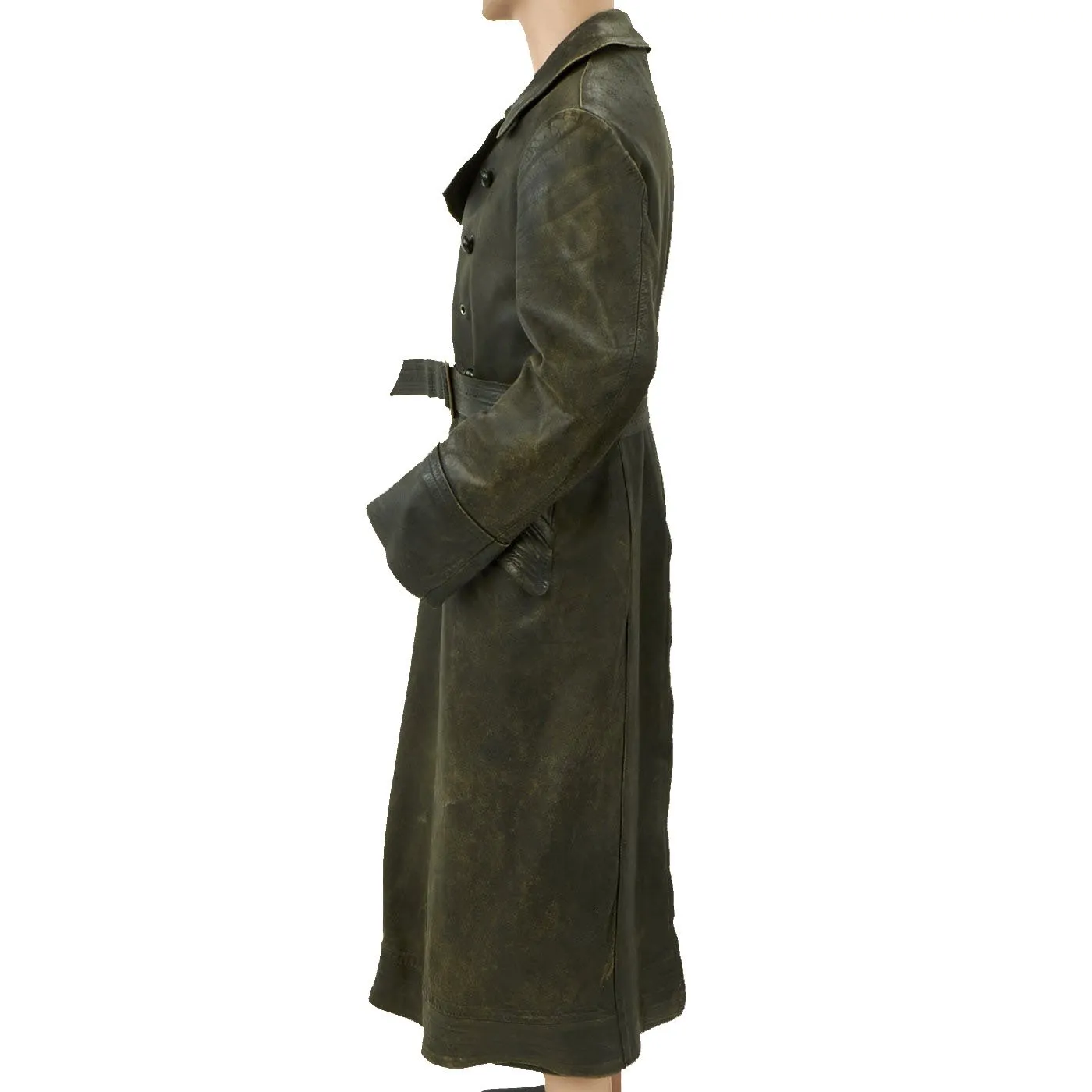 Original German WWII Luftwaffe Officer Leather Greatcoat with Removable Liner - LVA Marked