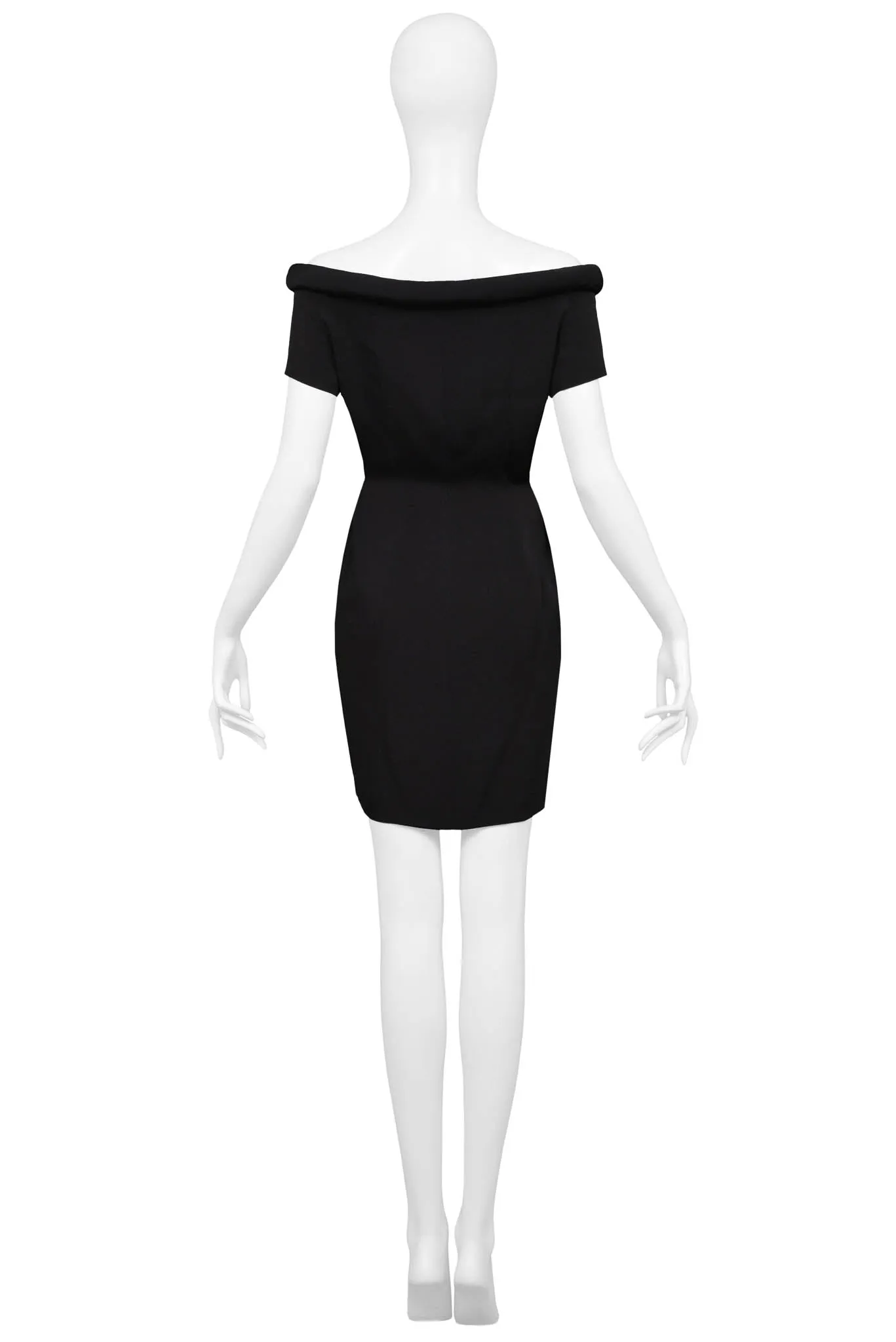 OZBEK BLACK FUTURISTIC MINI DRESS WITH PADDED NECKLINE