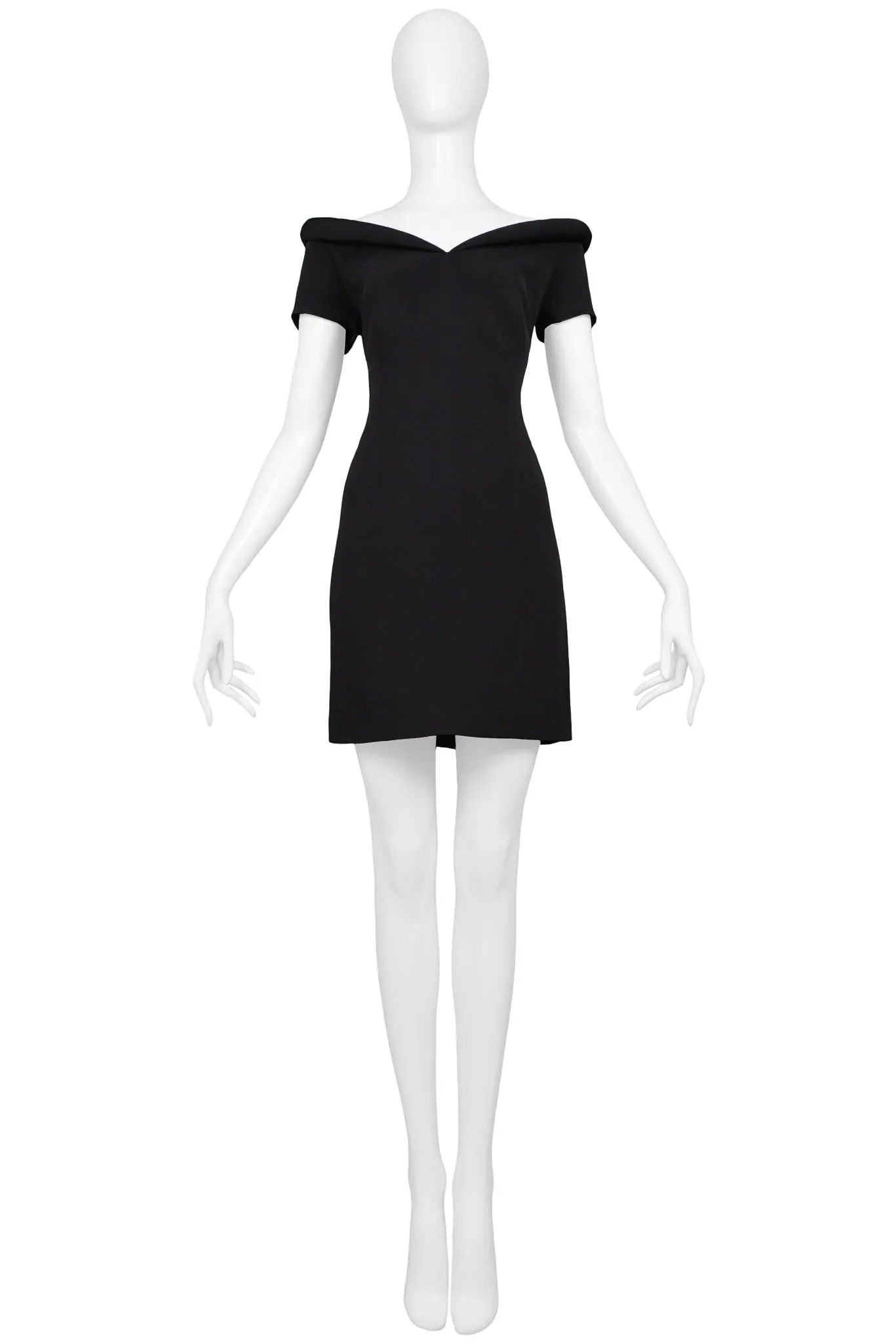 OZBEK BLACK FUTURISTIC MINI DRESS WITH PADDED NECKLINE