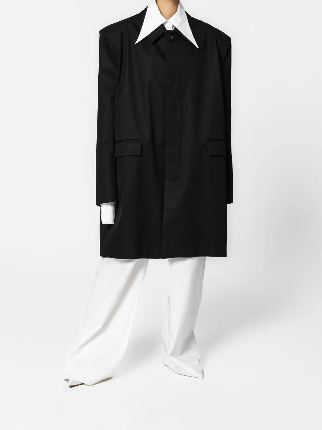 PADDED SHOULDER OVERSIZED GABERDINE COTTON COAT