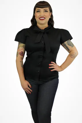 Pin Up Black Tie-Neck Top