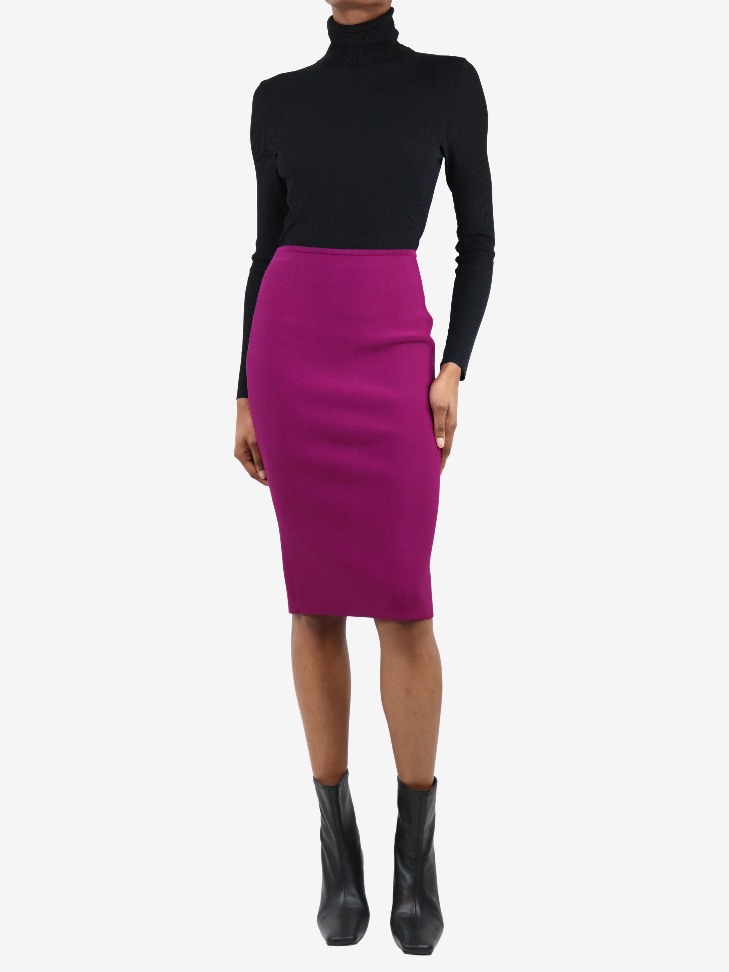 Purple midi pencil skirt - size UK 12