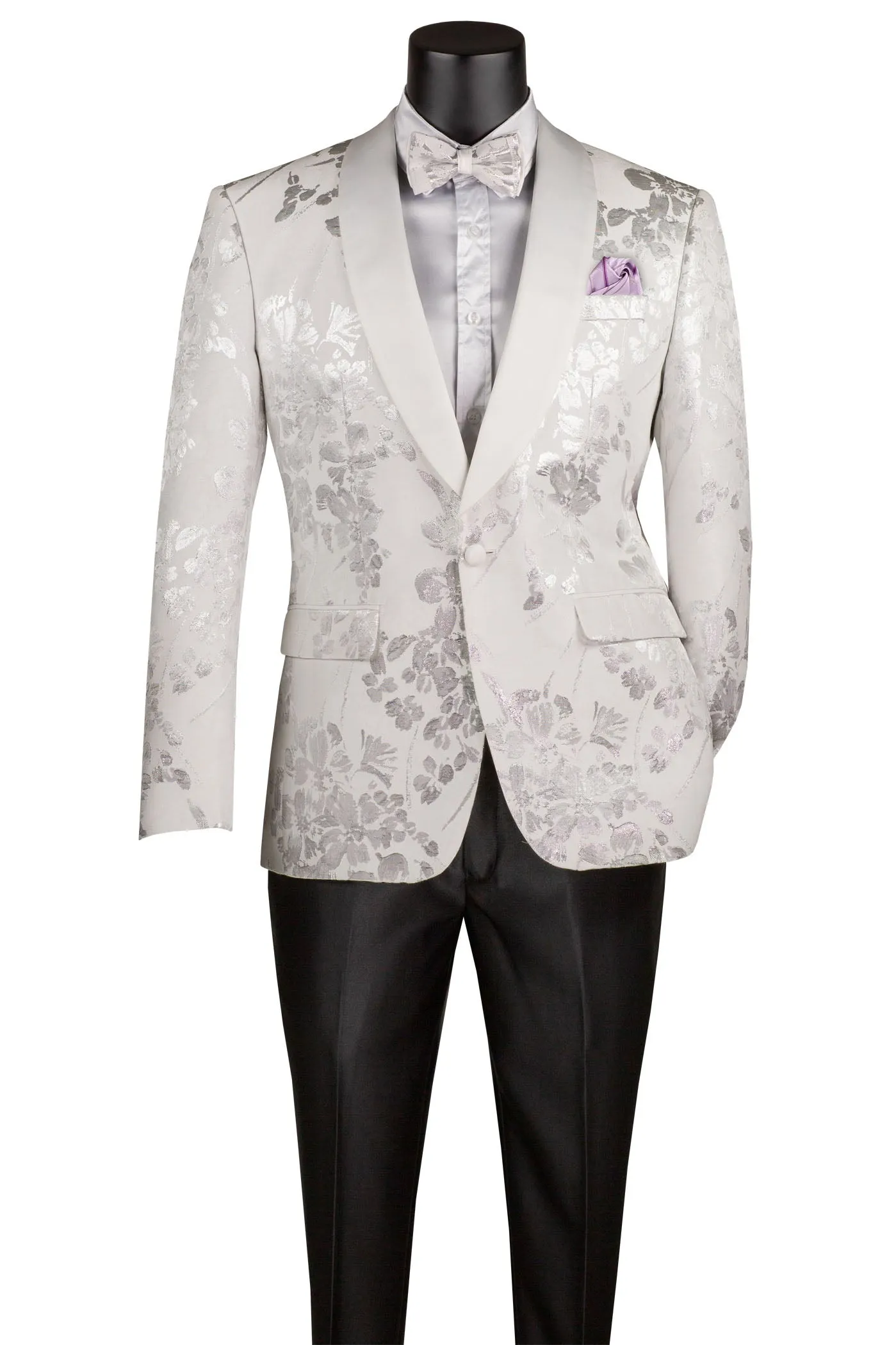 "Floral Fusion" White Tuxedo Jacket (Separates)