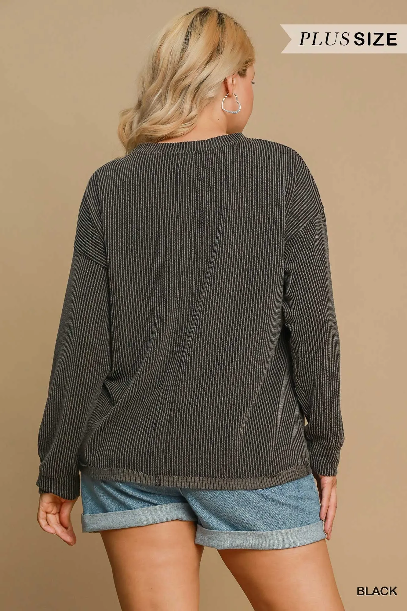 Ribbed Knit Round Neck Top #145