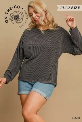 Ribbed Knit Round Neck Top #145