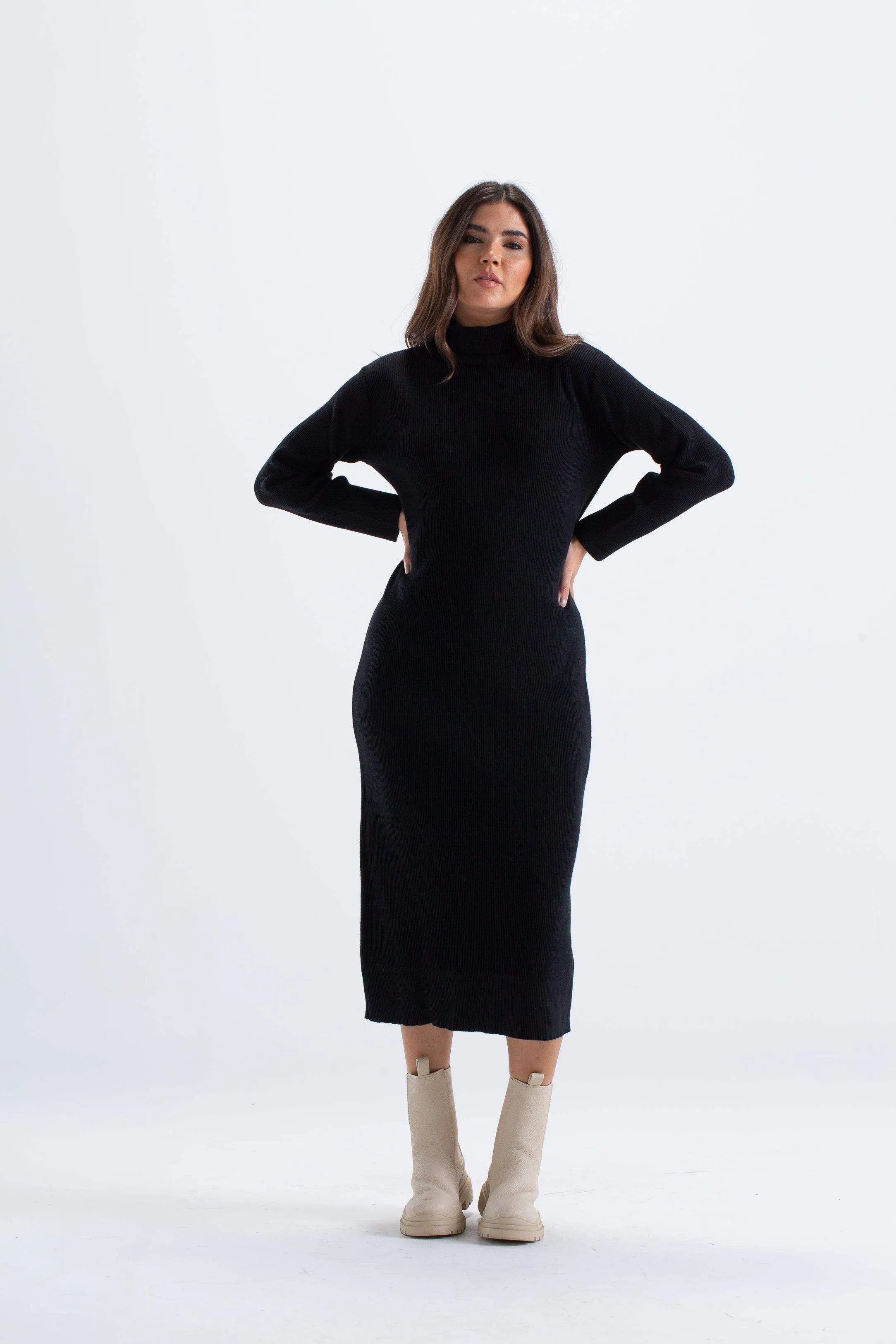 Ribbed Wool Midi Dress