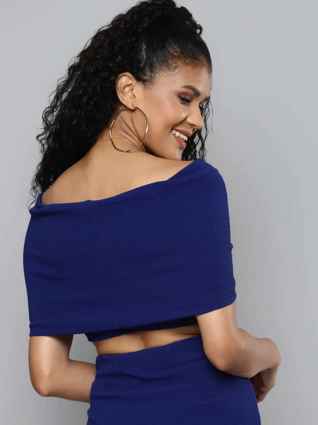 Royal Blue Bardot Layer Crop Top