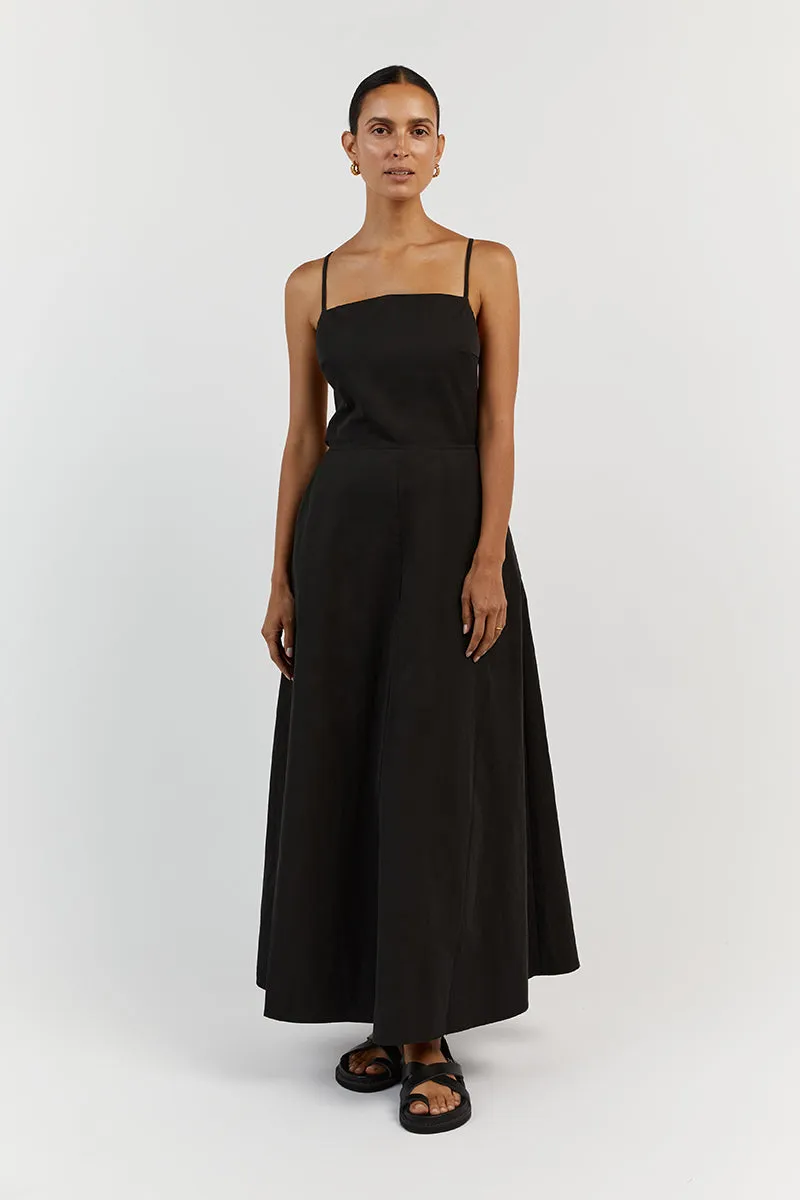 RYLEE BLACK COTTON MIDI DRESS