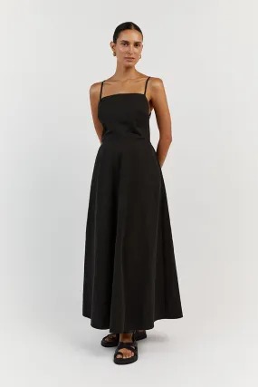 RYLEE BLACK COTTON MIDI DRESS