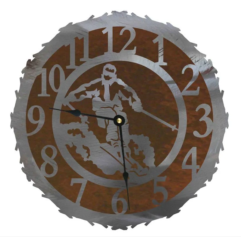 Skier 12" Round Metal Wall Clock