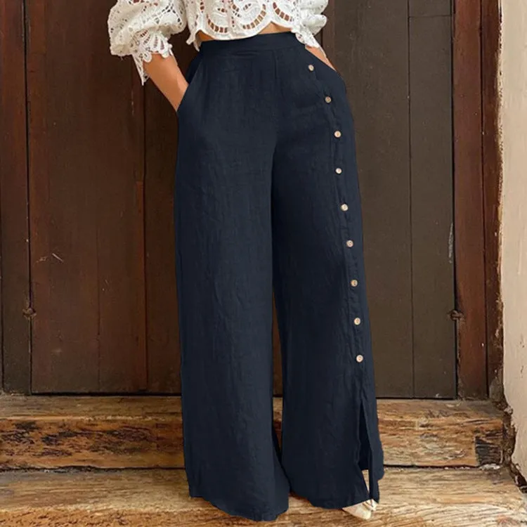 Slit Wide Leg High Waist Pants