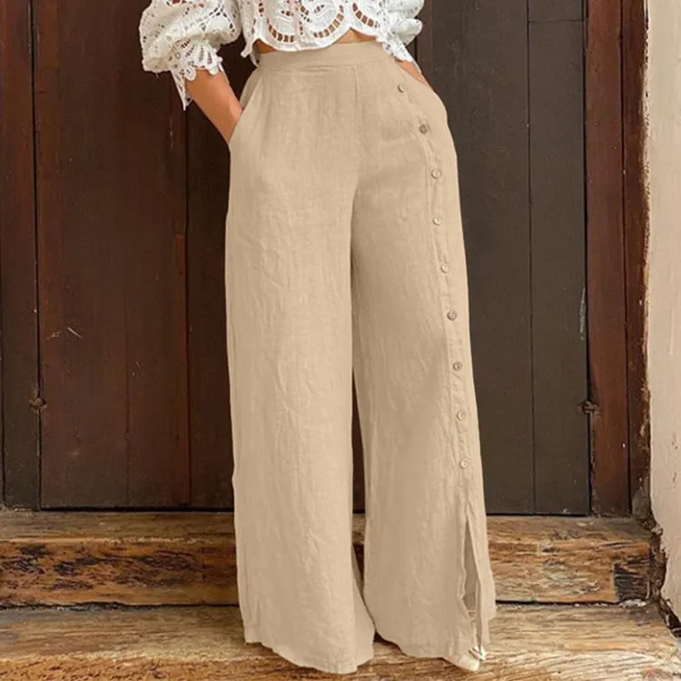 Slit Wide Leg High Waist Pants