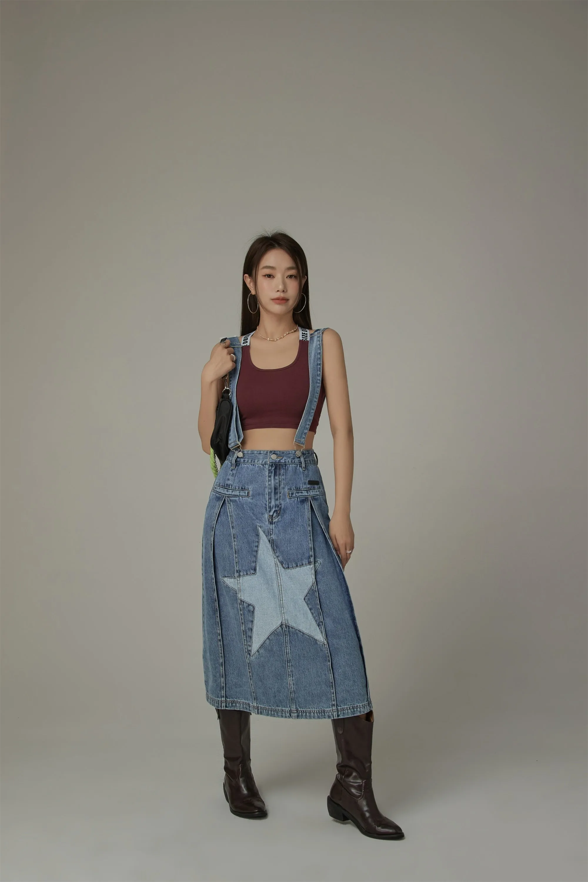 Star Denim Overall Skirt