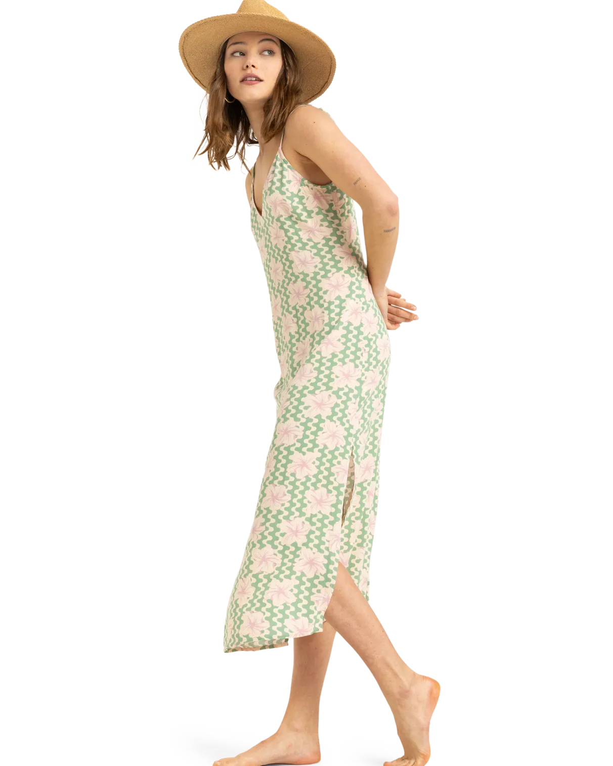 Stay Sunny Slip Dress in Basil Party Waves