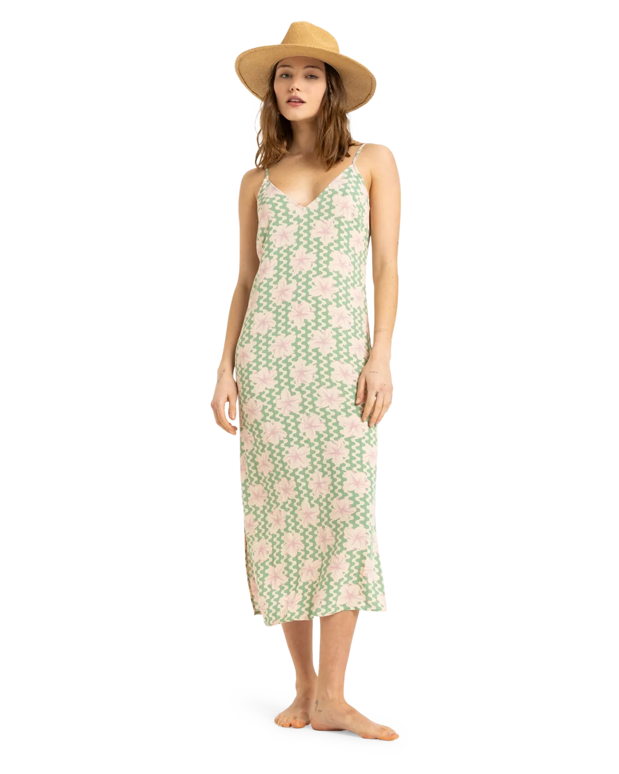 Stay Sunny Slip Dress in Basil Party Waves