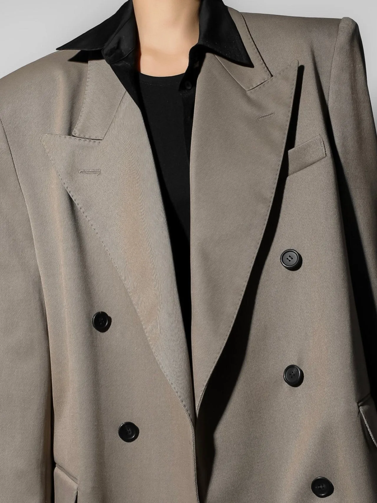 STITCH DETAIL DOUBLE BREASTED GABERDINE TWILL COAT