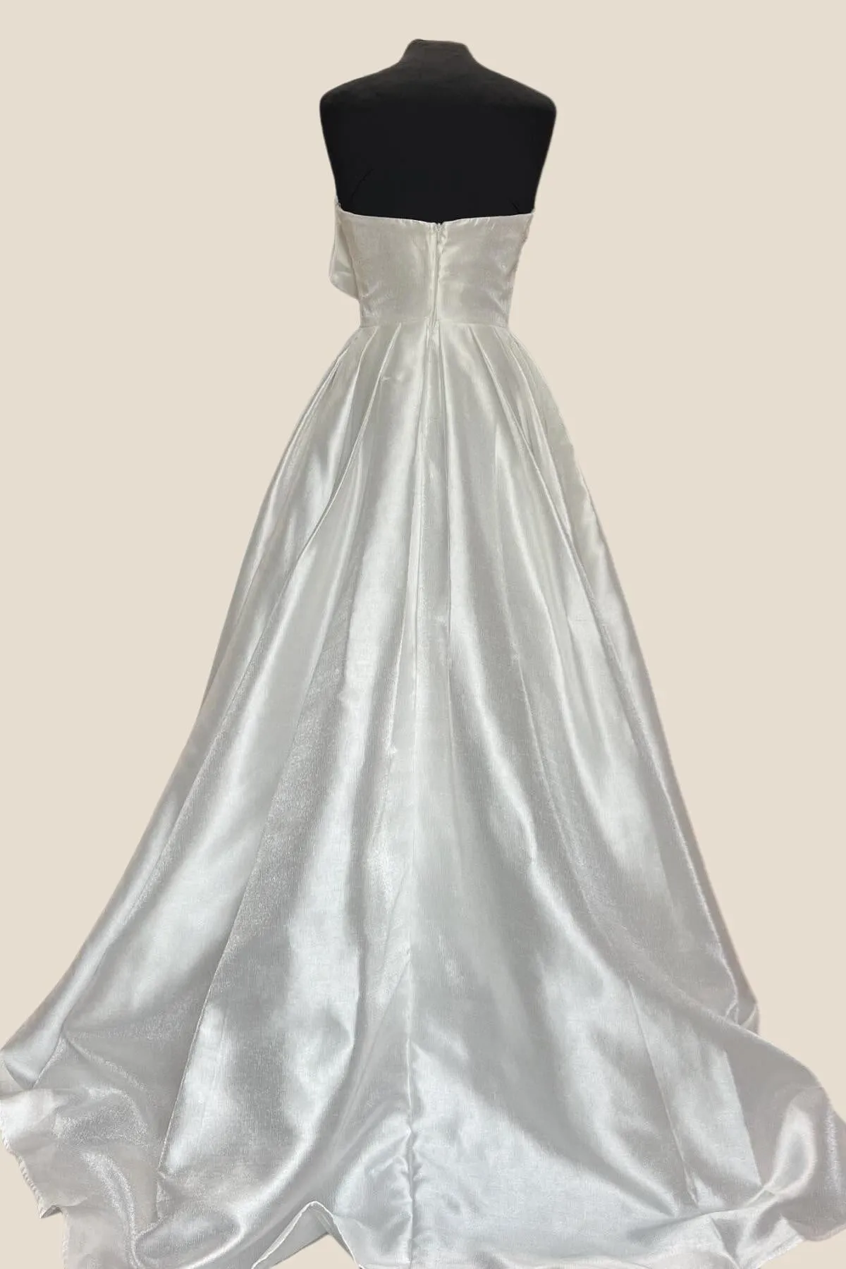 Strapless White A-line Long Formal Dress with Bow