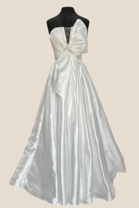 Strapless White A-line Long Formal Dress with Bow