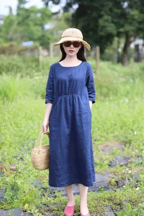 Summer new travel art linen mid-sleeve dress CYM371