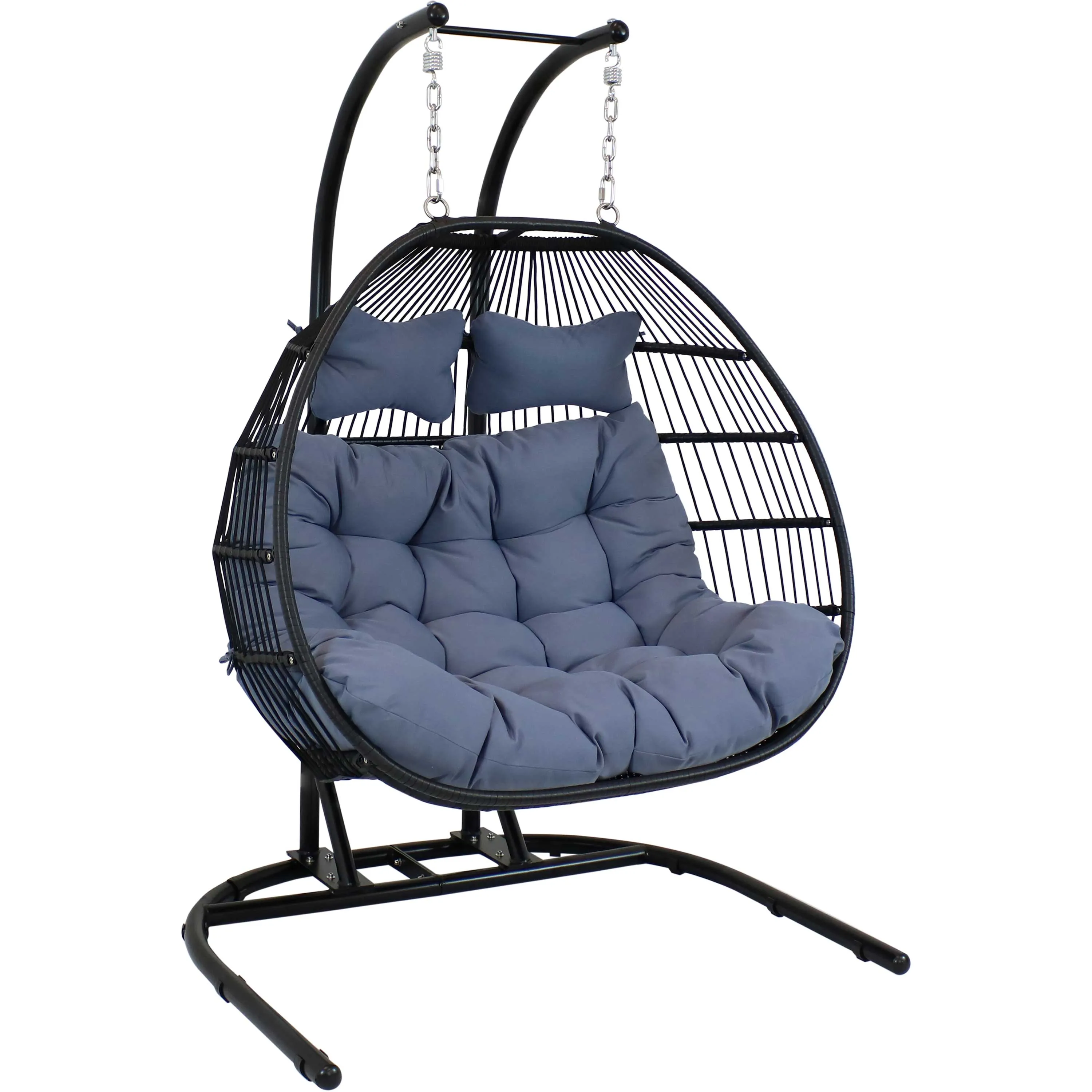 Sunnydaze Liza Loveseat Egg Chair with Gray Cushions and Stand