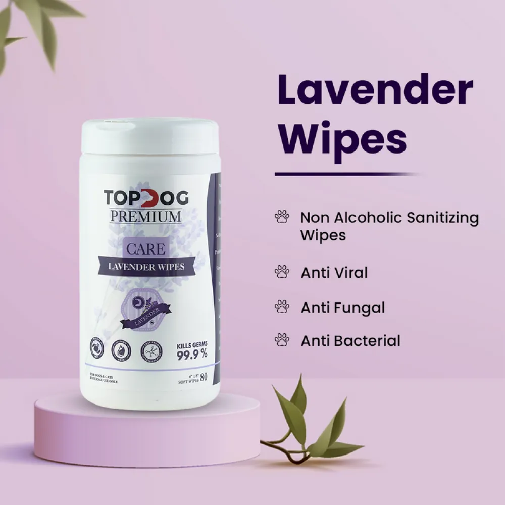 TopDog Premium Lavender Sanitizing Wipes for Dogs and Cats