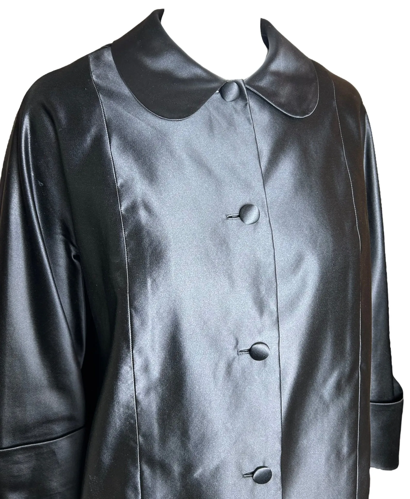 Traina-Norell 1950s Black Silk Satin Swing-Coat