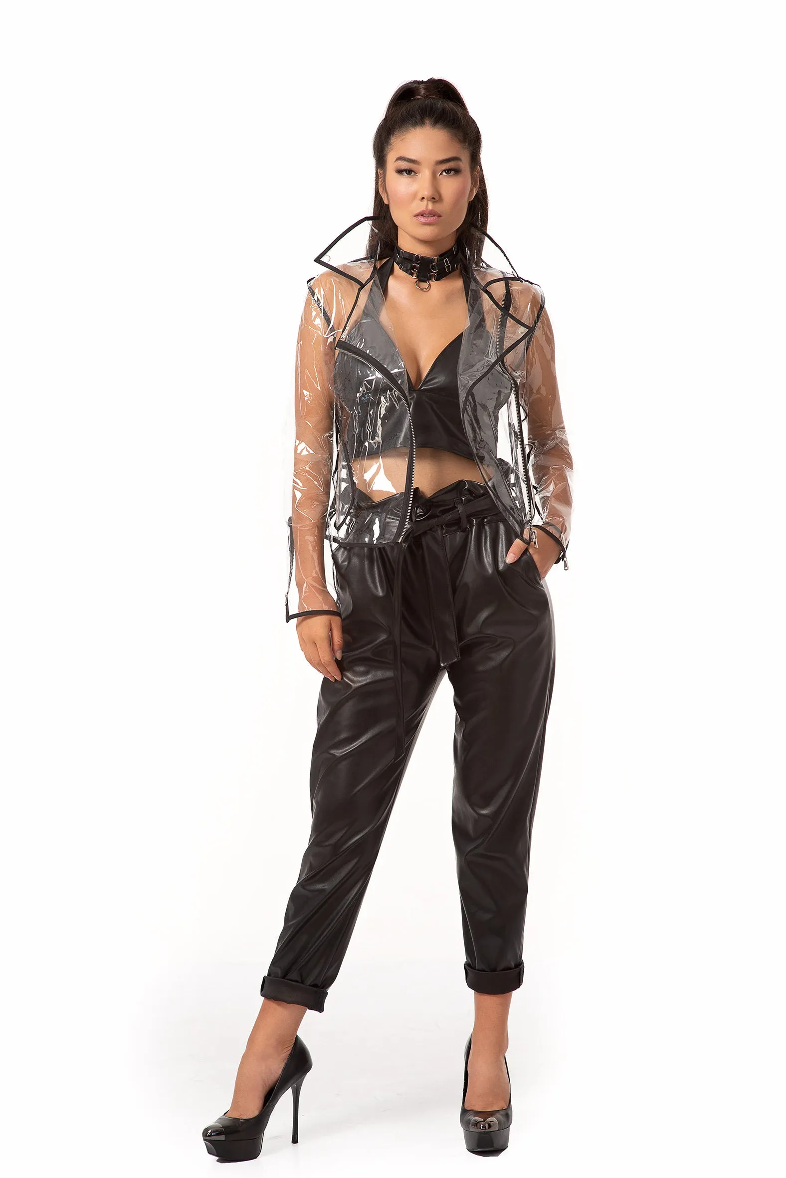 Transparent Vinyl Biker Jacket. Ladies Vinyl Moto Jacket.