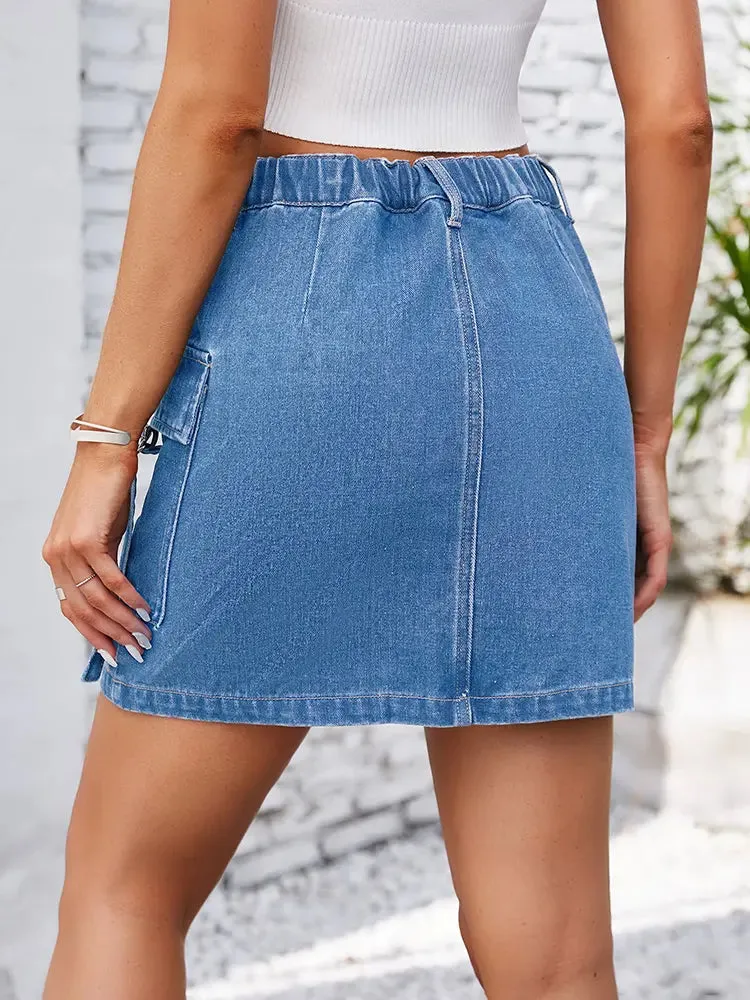 Trendy Washed Denim Utility Skirt